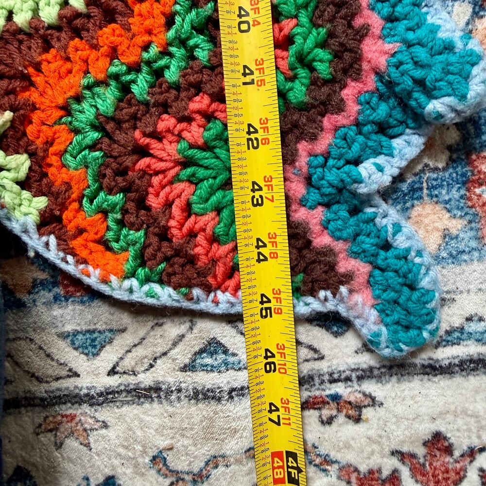 Vintage Handmade Crochet Afghan Throw Blanket Zig Zag Ripple Boho Retro 48x44 - Picture 7 of 8